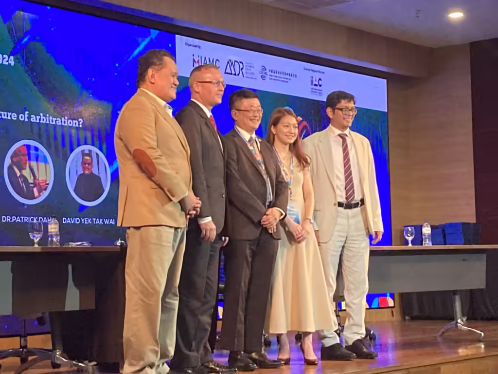 The five debaters on stage, Asia ADR Summit 2024
